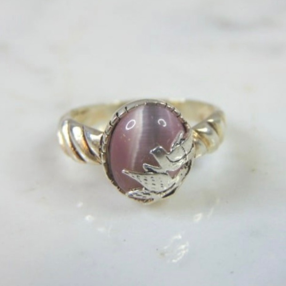 Vintage Sterling Silver Purple Stone Ring Bird Design signed OGS size 7.75